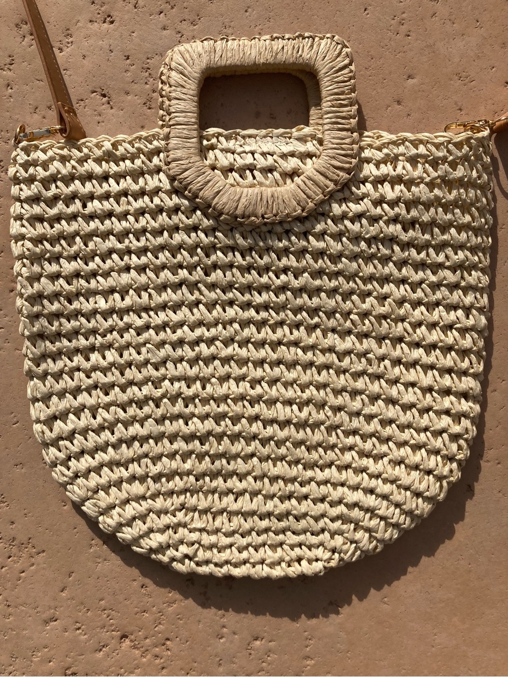 Neutral Raffia Straw Tote Bag Cream Woven Beach Vacation Crossbody Purse Coastal - Picture 2 of 7
